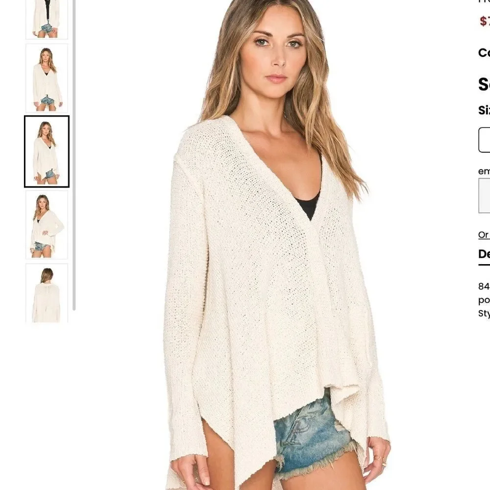 Free People Shark Hem Cardigan Size XS Cream Cotton blend Seen on Taylor Swift